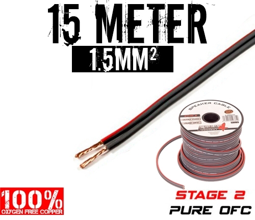 1,5mm² OFC Højttalerkabel, 15 mtr