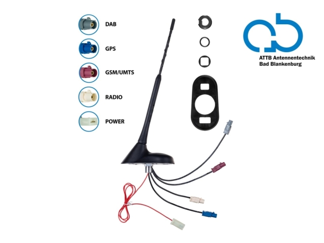 Tagantenne AM/FM DAB+ GNSS UMTS 12V aktiv