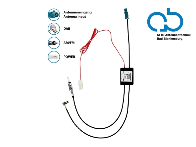 Antennesplitter AM/FM DAB+ Fakra til DIN/SMB, passiv