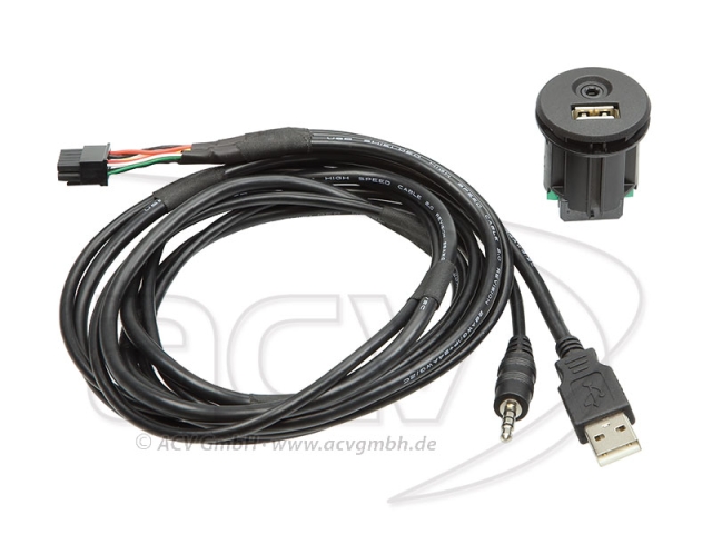USB + AUX 3,5mm chassisstik med 1,5m kabel