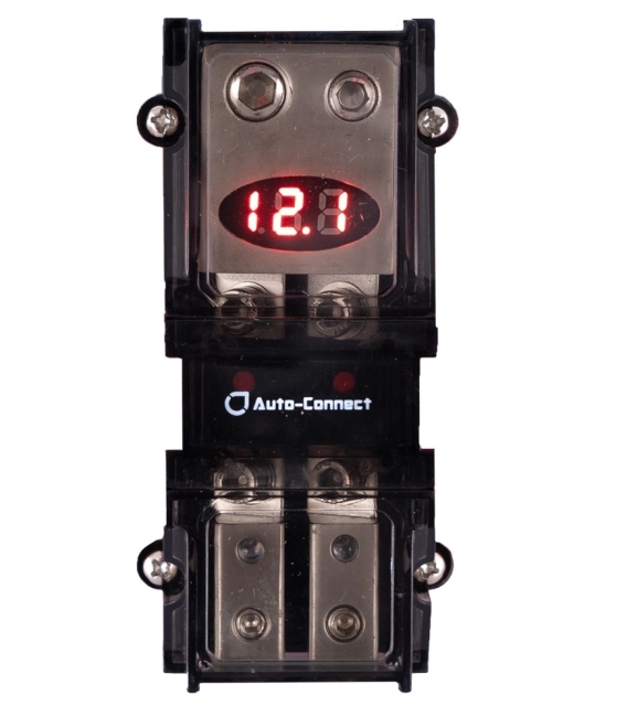 Sikringsfordelerblok 1>2 Mini-ANL m. voltmeter